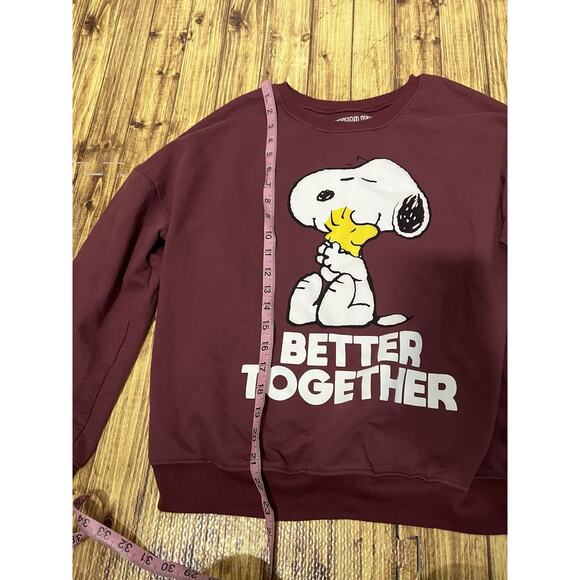 Peanuts Womens Sweatshirt Size L Burgundy Round Neck Better Together Print - Picture 8 of 9